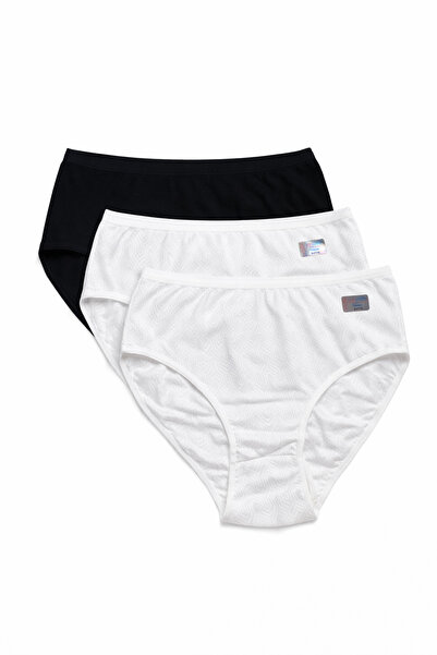 Merzu kadın pamuklu yüksek bel esnek siyah beyaz kilot