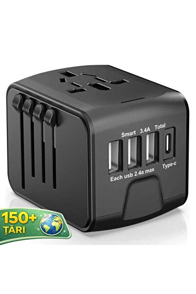 Timebox Adaptor încărcător universal de călătorie 3 x USB 1 Tip-C pentru SUA,...