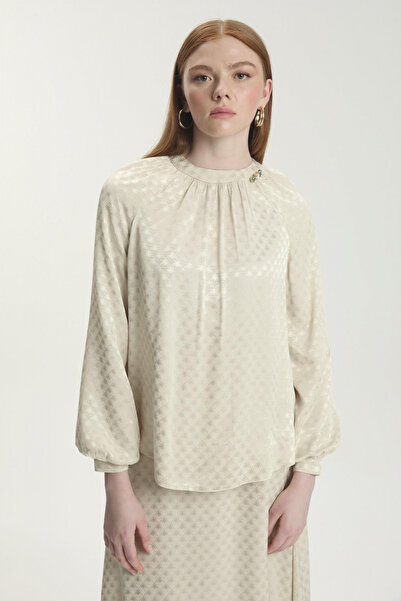 Zühre Jakarlı Aksesuar Detaylı Bluz Taş Bluz/Gömlek 0118