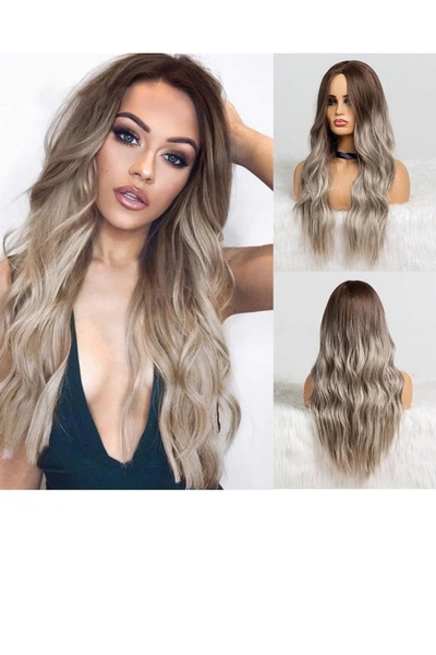 animis beauty Perucă lungă Ombre GRI, fibră sintetică cu aspect, păr lung și ...