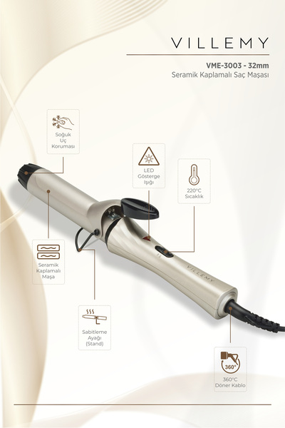 VILLEMY 32 mm Ceramic Coated Professional Hair Curling Iron – Big and Natural...