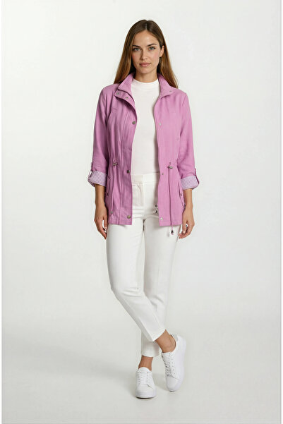 Spazio Oriente Dik Yaka Fermuarlı Çıtçıtlı Safari Mont LİLA