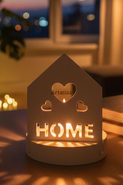 Arteliss Beyaz Dekoratif Ev Şekilli Tealight Mumluk | Kalp Şekilli ve Home Ya...