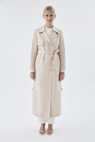 Zühre Kruvaze Yaka Kuşaklı Taş Trençkot 13767