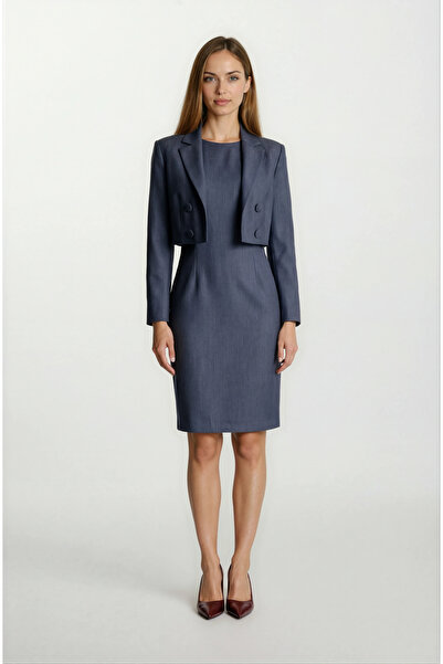 Spazio Pergentina İçi Kolsuz Üstü Crop Ceket Elbise LACİVERT