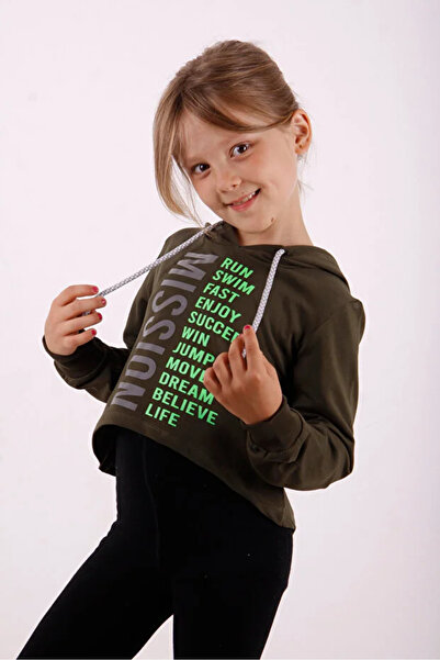 Toontoy Girl's Relax Fit Hooded Printed Crop Sweatshirt - 2 Thread
