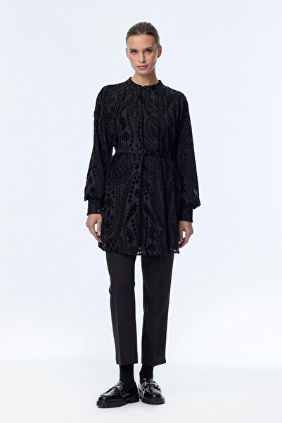 Zühre Desenli Balon Kol Bluz Siyah Bluz/Gömlek 0137