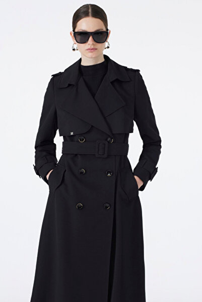 Zühre Ceket Yaka Kol Detaylı Siyah Trençkot 12667