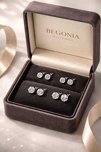 Begonia Accessories 925 Ayar Zirkon Taşlı 3-4-5-6mm Dörtlü Minimalist Tek Taş...