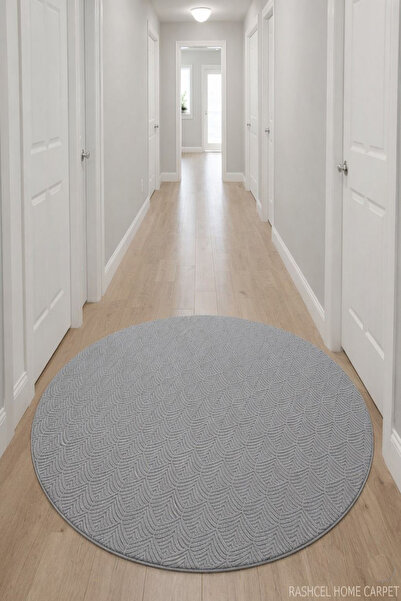 Raschel Carpet Premium Yıkanabilir Yuvarlak Halı Leke Tutmaz Yaprak Emboss Öz...
