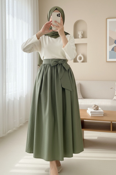 HİJABAYA Piliseli Kemerli Paraşüt Etek