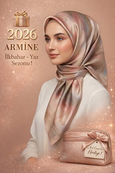 Armine %100 Sura Pudra Renkli Saf İpek Eşarp 90x90 Yeni Sezon 2026 İlkbahar Yaz
