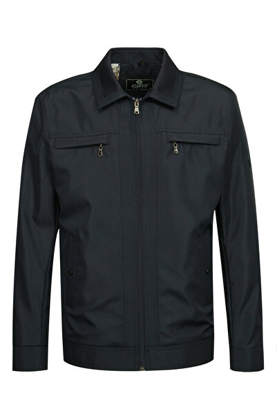 Çizgi Triko Ανδρικό παλτό με γιακά πόλο με διπλή τσέπη με επένδυση ελαφρύ Nav...