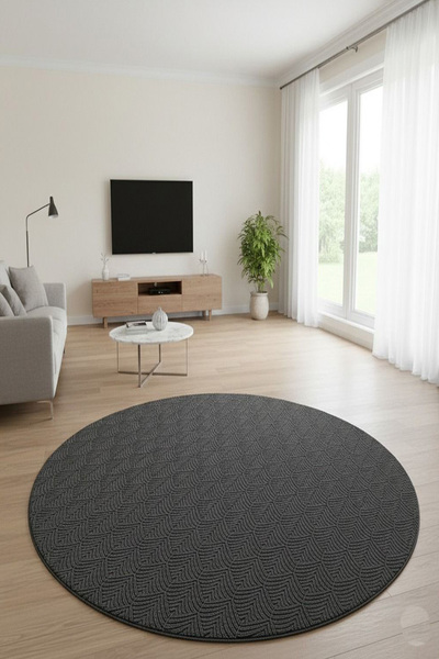 Raschel Carpet Premium Yıkanabilir Leke Tutmaz Yuvarlak Yaprak Desenli Özel S...