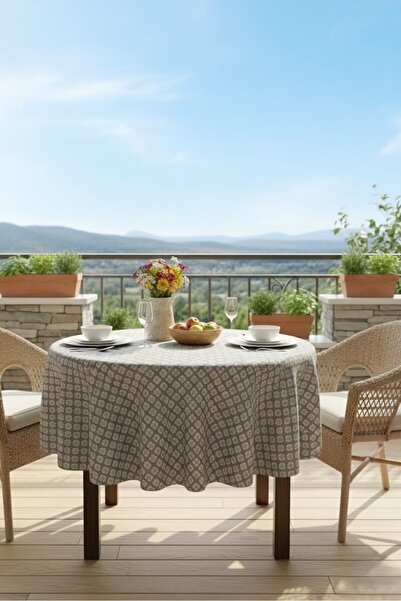 Rona Home Gray Floral Pattern Round Tablecloth - Stain Resistant Quality Fabr...