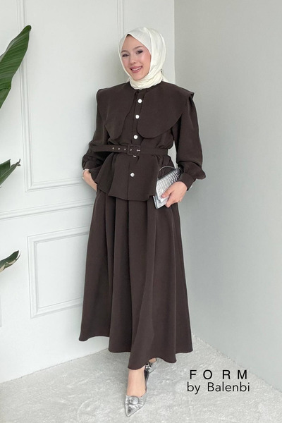 Balenbi Comfortable Cut Belt Detailed Hijab Women's Skirt Suit 1167 – Form Se...