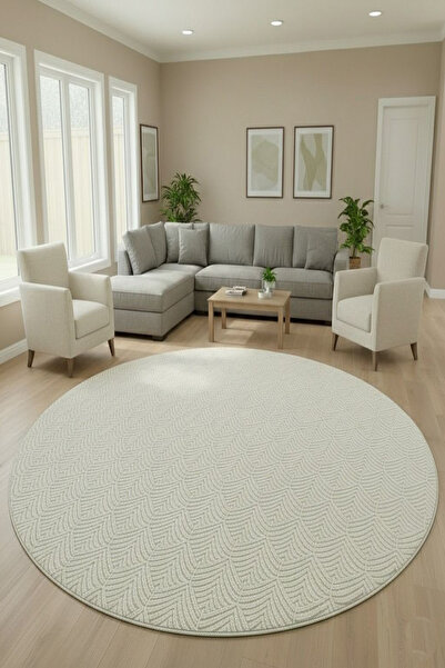 Raschel Carpet Premium Yıkanabilir Leke Tutmaz Yuvarlak Yaprak Desenli Özel S...
