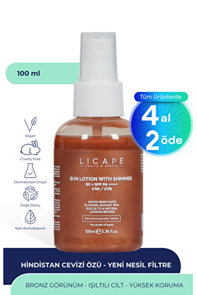 Licape Yüksek Koruma Suya Dayanıklı Işıltılı +50 Faktör Güneş Kremi 100ml