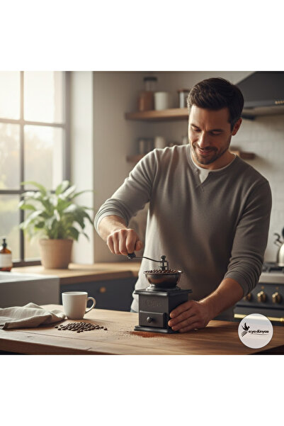 Eşya Dünyası مطحنة قهوة خشبية عتيقة - مطحنة قهوة يدوية مصنوعة يدويًا مع مطحنة...