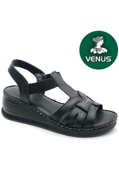 Venüs صندل نسائي من الجلد الطبيعي مريح لتقويم العظام باللون الأسود