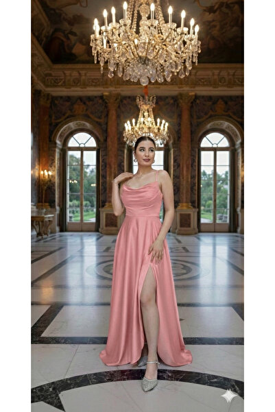 gry wear Kadın Degaje Yaka Sırt Dekolteli Saten Abiye Elbise