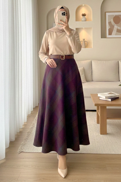 HİJABAYA Καρό Με σχέδιο Με φερμουάρ στο πλάι Κασέ Φούστα καμπάνα