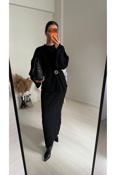 NURCAN KESKİN STORE طقم تريكو بوكلت أسود