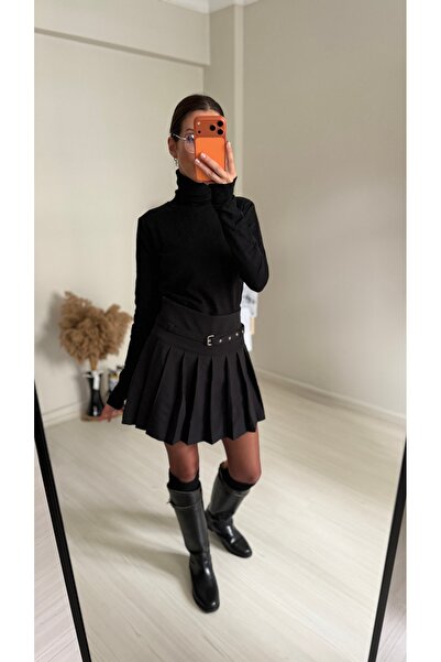 NK Yüksek Bel Şort Etek Court Pleats Tennis Club Koleksiyonu Siyah