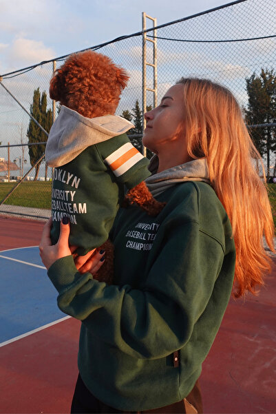 salya store ملابس للكلاب، هوديي بروكلين أخضر للمالكين، قالب فضفاض، لأصحاب الكلاب