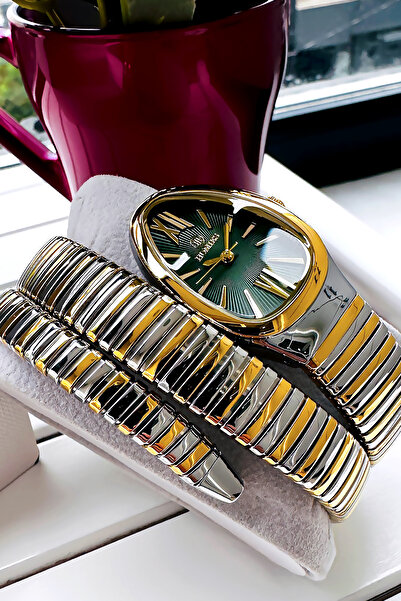 Homies ساعة يد نسائية - موديل ثعبان، سلك فولاذي وسوار (لونين)