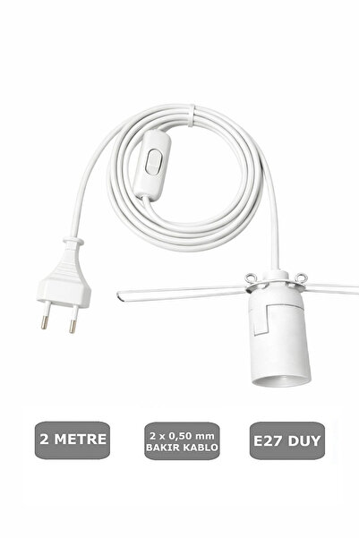 CONANA E27 Duylu 2 Metre Arapuarlı (Aç Kapat Anahtar) Yaylı Duy (2X0,50) (Bey...