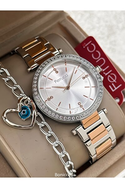 Ferrucci Rose Renk ,Çelik Kordon, Su Geçirmez Garantili, Kadın Kol Saati+Naza...