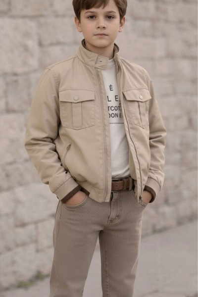 Zaziko Kids Erkek Çocuk Çift Taraflı Ceketli Penye Bluzlu Keten Pantolonlu Ta...