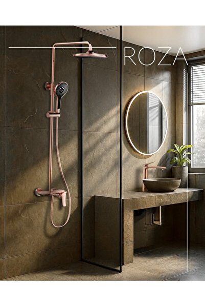 ACAR SU ARMATÜRLERİ ROZA BRONZ SERİSİ YAĞMUR DUŞ SİSTEMİ VE TUŞLU PİYANO BANY...