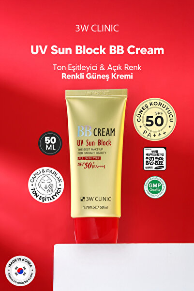 3W CLINIC Renk Eşitleyici Ve Spf 50 Pa +++ Güneş Koruyucu Açık Renk Bb Krem Bb Cream Uv Sun Block