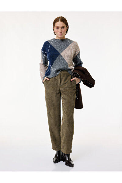 Koton Pantaloni din catifea Regular Fit Carrot croială material reiat