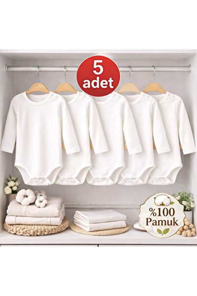 OMY 5'li 0-5 Yaş %100 Pamuk Uzun Kollu Bebek Body Pamuklu Unisex Kız Erkek Be...