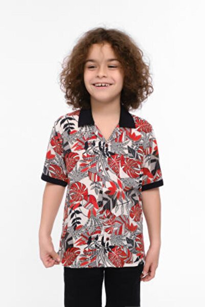 Doctor junior Риза с щампа с отворена яка и къс ръкав за момче