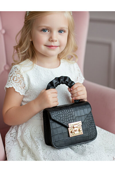 Çanta Trend - Crocodile Patterned Mini Leather Bag with Drawstring Handle