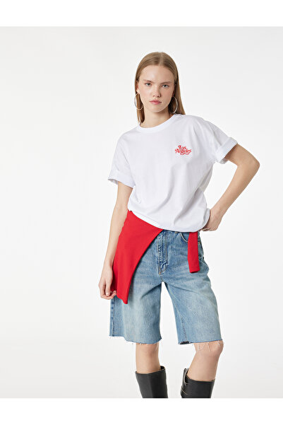 Koton Μπλουζάκι με κοντό μανίκι με λαιμόκοψη βαμβακερή πλάτη με στάμπα