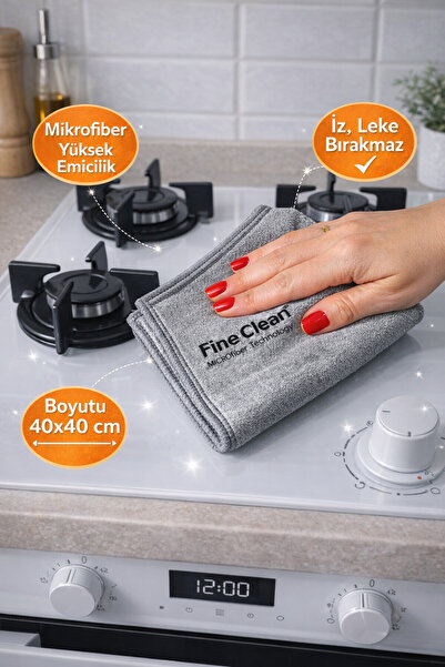 Fine Clean ( 1 Adet ) Gri Mikrofiber Sihirli Yağ Ankastire Ocak Davlumbaz Mut...