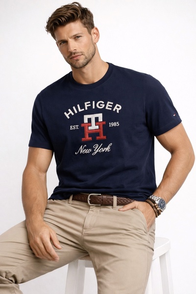 Tommy Hilfiger Logolu Bisiklet Yaka % 100 Pamuk Regular Fit Erkek T Shirt