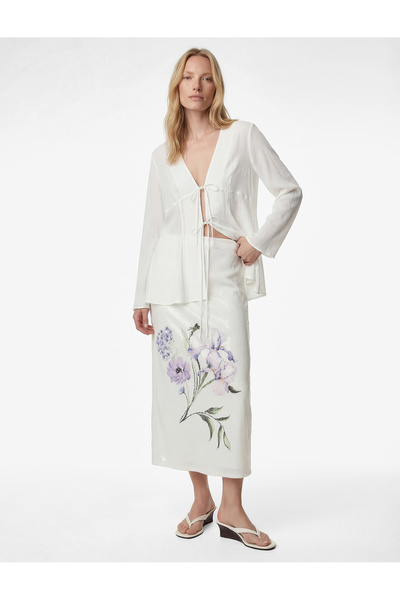 Koton Φούστα μίντι με σχισμή, φλοράλ σχέδιο και παγιέτες