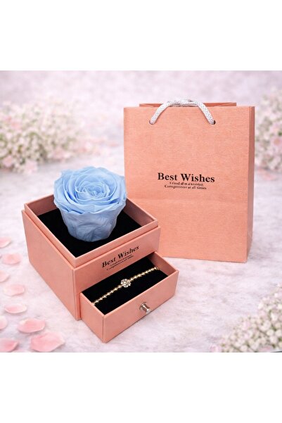 velve Trandafir criogenat in cutiuta somon, cu sertar si bratara, albastru de...