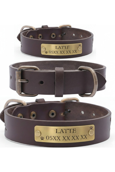 Bakani Leather Kişiye Özel Köpek Isimli Boyun Tasması, Hakiki Vejetal Deri, P...