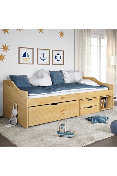 Concept Pat de zi cu 3 sertare „IRUN”, 90x200 cm, lemn masiv de pin