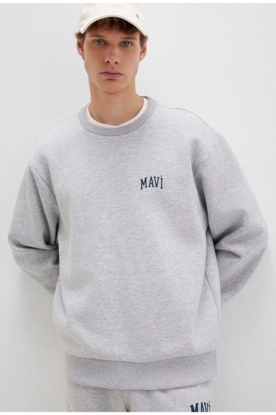 Mavi 0611716-900 Logo Printed Crew Neck Sweatshirt Gray