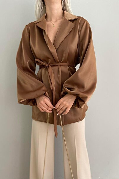 lizge giyim BALON KOL BAĞLAMALI SATEN CEKET