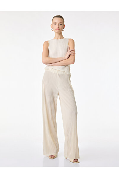 Koton Elastic Waist Straight Wide Leg Pleated Trousers