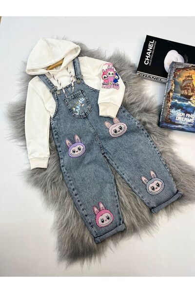 Mişsa Bebe Girl's Jeans Salopet Denim 3-6 Years 2 Pieces